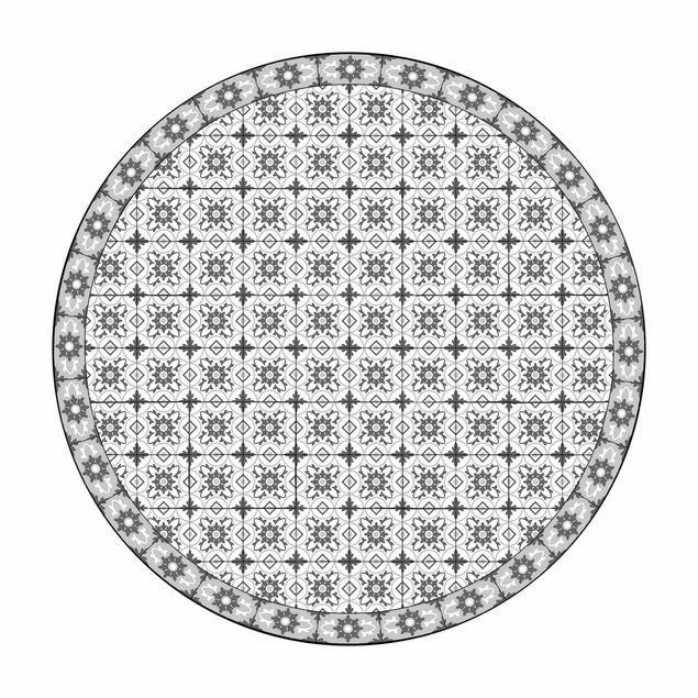 Teppich Esszimmer Geometrischer Fliesenmix Blume Grau
