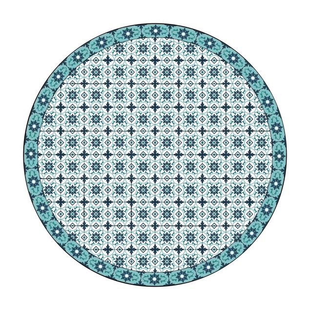 Teppich Esszimmer Geometrischer Fliesenmix Blume Türkis