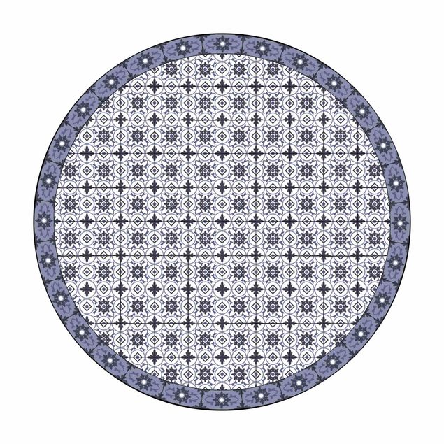 Teppich Esszimmer Geometrischer Fliesenmix Blume Violett