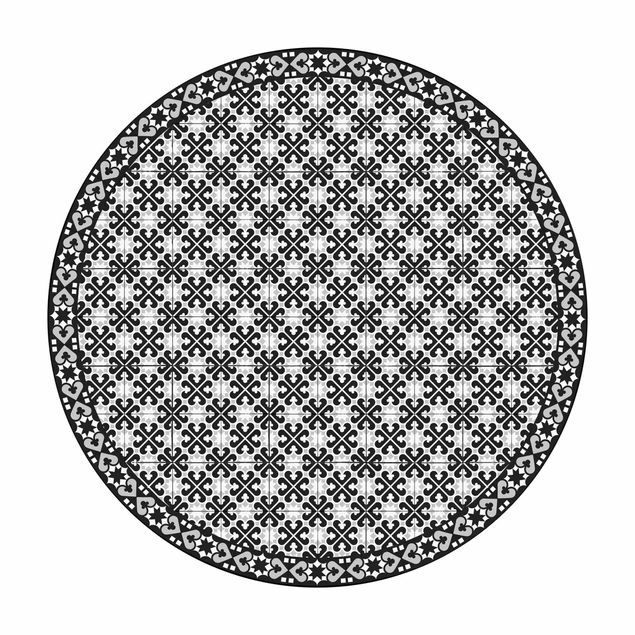 Teppich Esszimmer Geometrischer Fliesenmix Herzen Schwarz