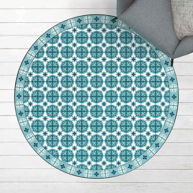 Teppiche Geometrischer Fliesenmix Kreise Türkis