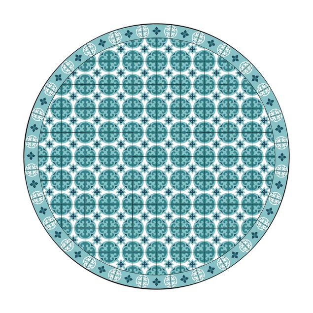 Teppich Esszimmer Geometrischer Fliesenmix Kreise Türkis