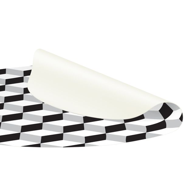 Teppich schwarz-weiß Geometrischer Fliesenmix Würfel Schwarz