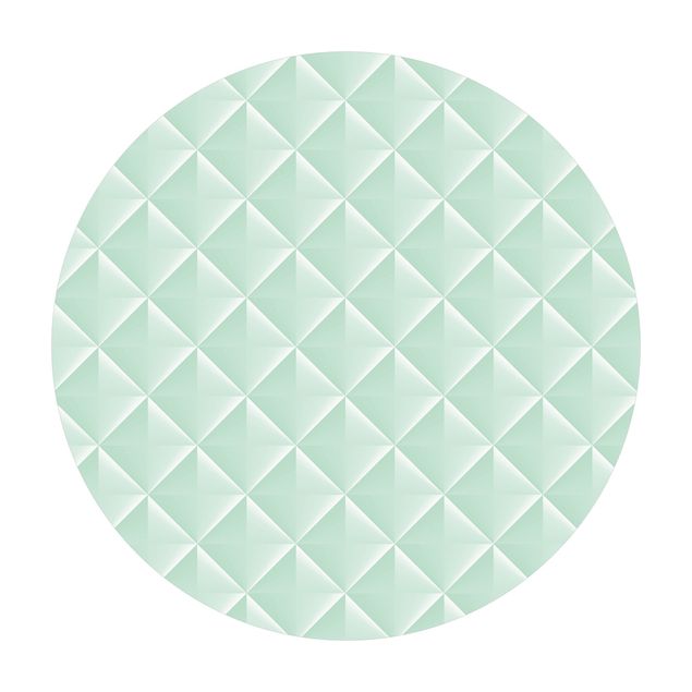 Runder Vinyl-Teppich - Geometrisches 3D Rauten Muster in Mint