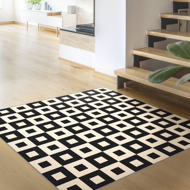Teppiche Geometrisches Muster aus Schwarz Beigen Quadraten