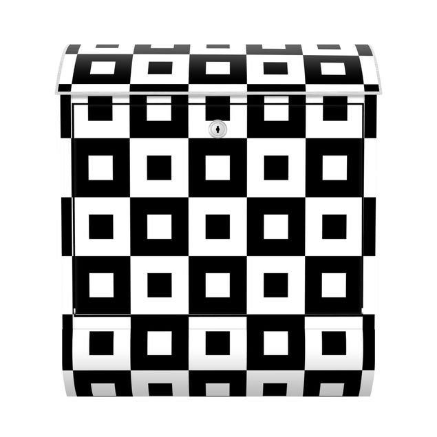 Postkasten schwarz Geometrisches Muster aus Schwarz Weißen Quadraten