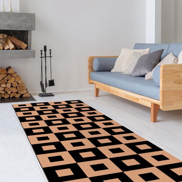 Teppich Schachbrett Geometrisches Muster aus Schwarz Weißen Quadraten