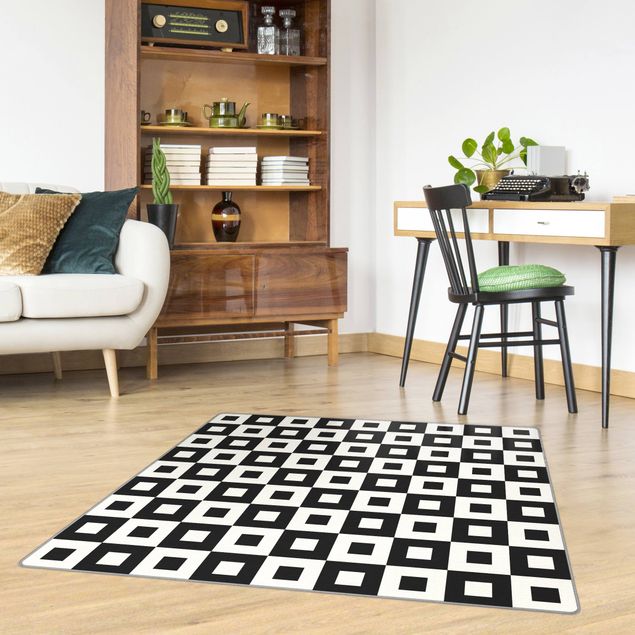 Teppiche Geometrisches Muster aus Schwarz Weißen Quadraten