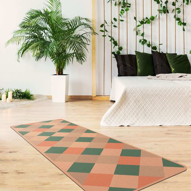 Teppich Schachbrettmuster Geometrisches Muster gedrehtes Schachbrett Apricot