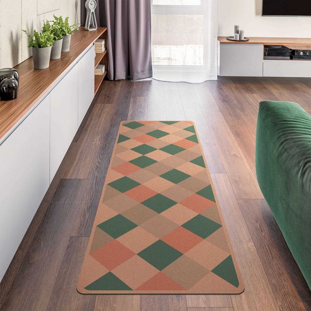Teppich modern Geometrisches Muster gedrehtes Schachbrett Apricot