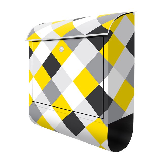 Briefkasten - Geometrisches Muster gedrehtes Schachbrett Gelb