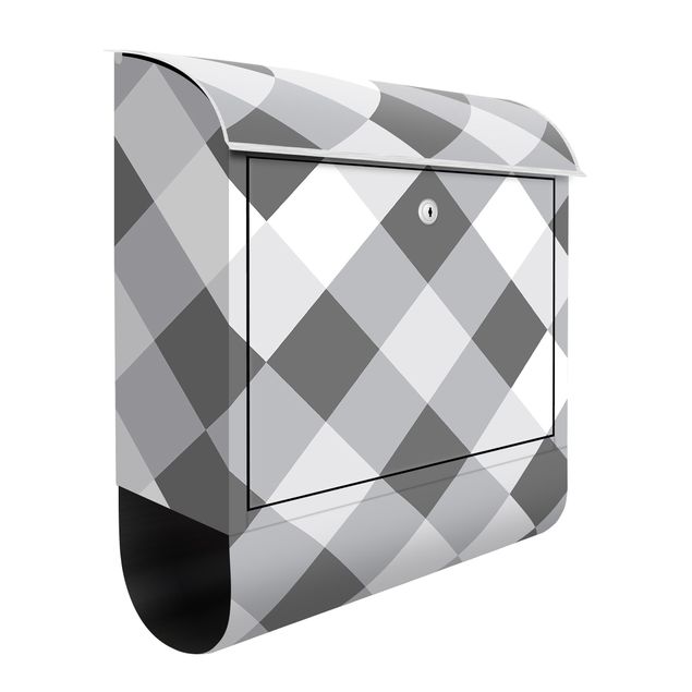 Briefkasten modern grau Geometrisches Muster gedrehtes Schachbrett Grau