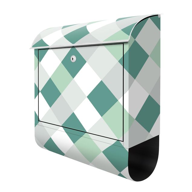 Briefkasten - Geometrisches Muster gedrehtes Schachbrett Grün