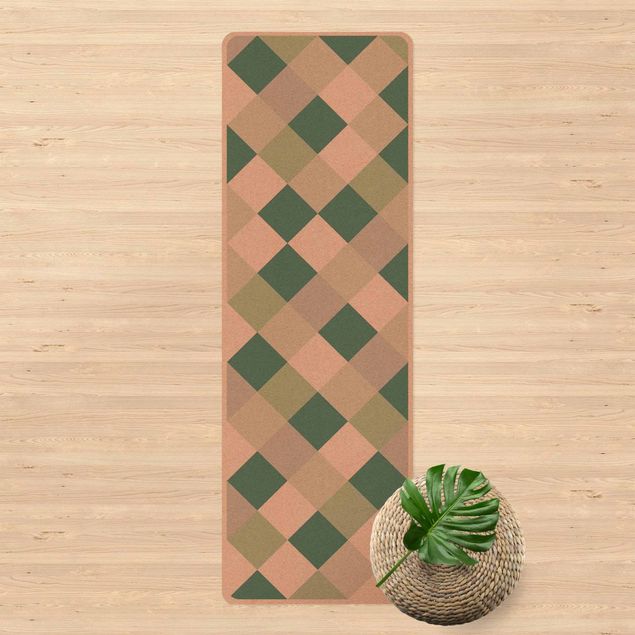 Grün Teppich Geometrisches Muster gedrehtes Schachbrett Grün