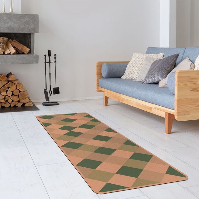 Teppiche Schachbrettmuster Geometrisches Muster gedrehtes Schachbrett Grün
