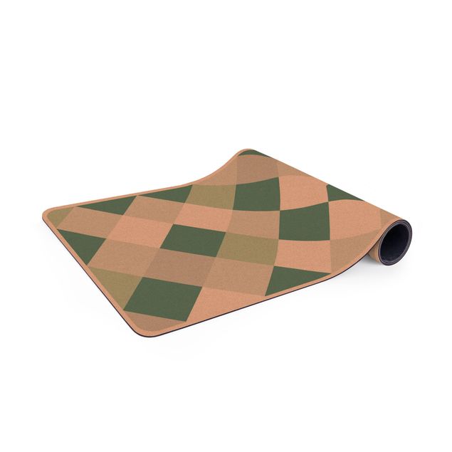 grosser Teppich Geometrisches Muster gedrehtes Schachbrett Grün