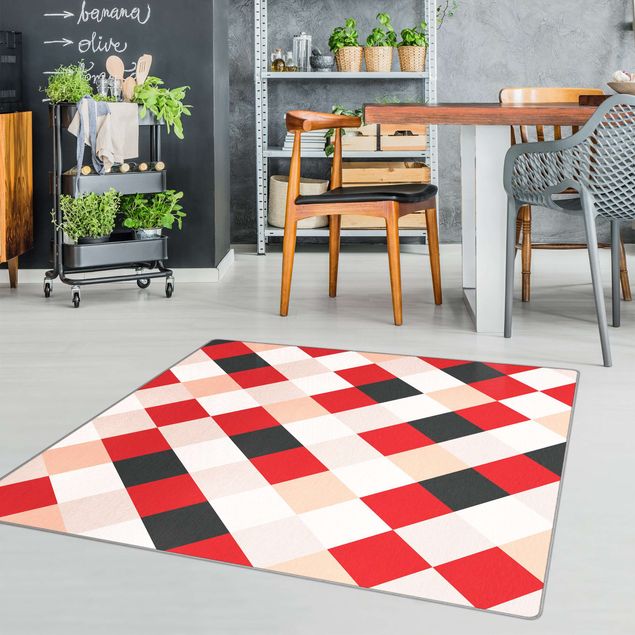 Teppich rot Geometrisches Muster gedrehtes Schachbrett Rot