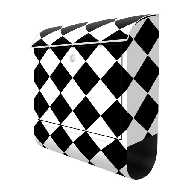 Designer Briefkasten Geometrisches Muster gedrehtes Schachbrett Schwarz Weiß