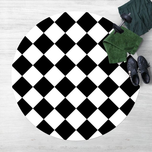 Teppiche Geometrisches Muster gedrehtes Schachbrett Schwarz Weiß