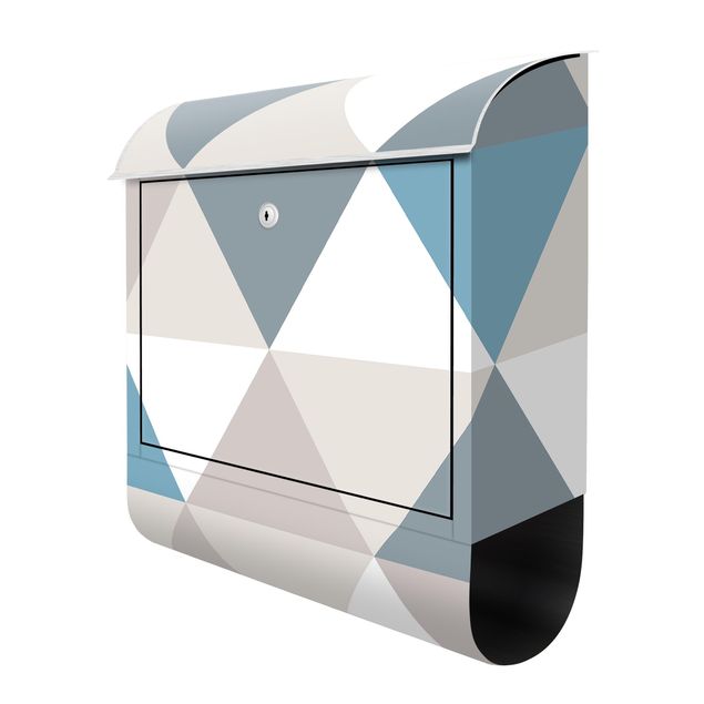 Briefkasten - Geometrisches Muster gekippte Dreiecke Blau