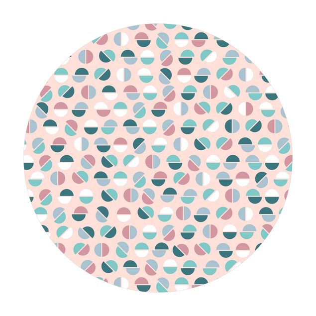 Runder Vinyl-Teppich - Geometrisches Muster Halbkreise in Pastell