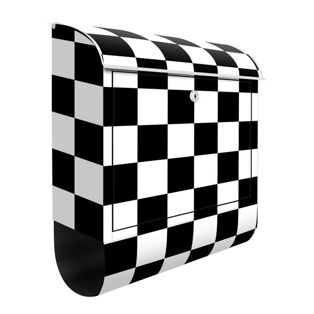 Postkasten weiß Geometrisches Muster Schachbrett Schwarz Weiß