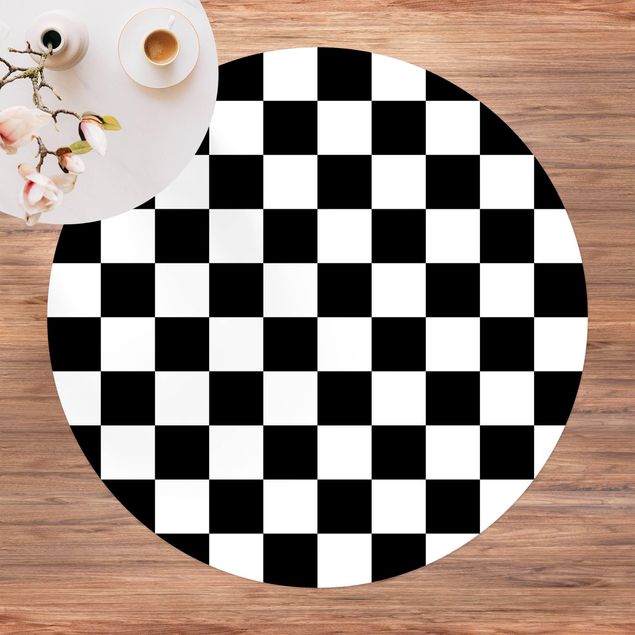 Outdoor Teppich Geometrisches Muster Schachbrett Schwarz Weiß