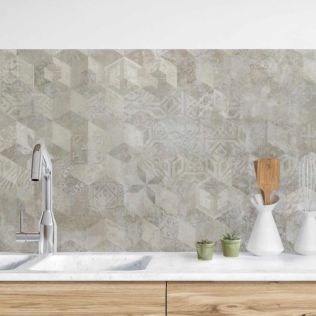 Küchenrückwände Platte Geometrisches Vintage Muster mit Ornamenten Beige