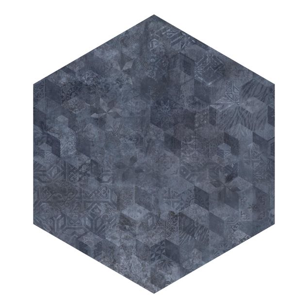 Tapete blau Geometrisches Vintage Muster mit Ornamenten Blau