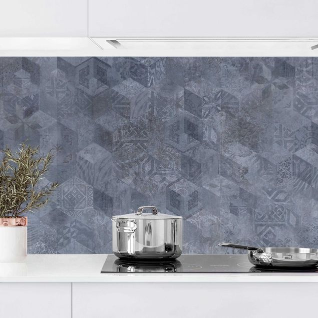 Küchenrückwände Platte Geometrisches Vintage Muster mit Ornamenten Blau