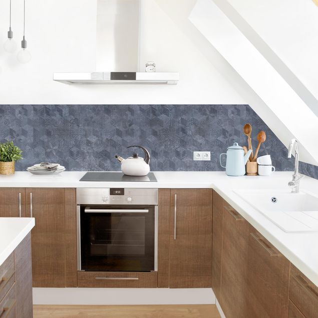 Küchenrückwand Muster Geometrisches Vintage Muster mit Ornamenten Blau
