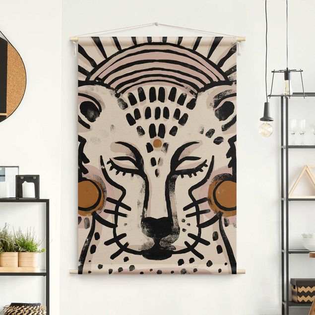 Wandbilder Tiere Gepard mit Perlenohrringen Illustration