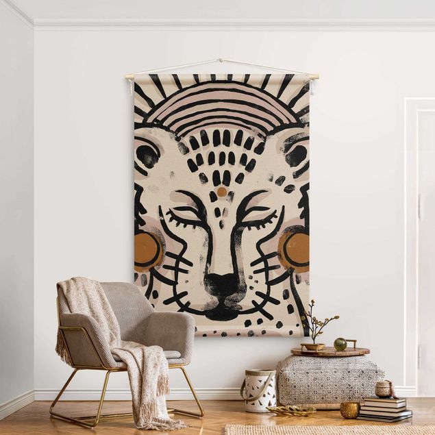 Moderne Wandteppiche Gepard mit Perlenohrringen Illustration