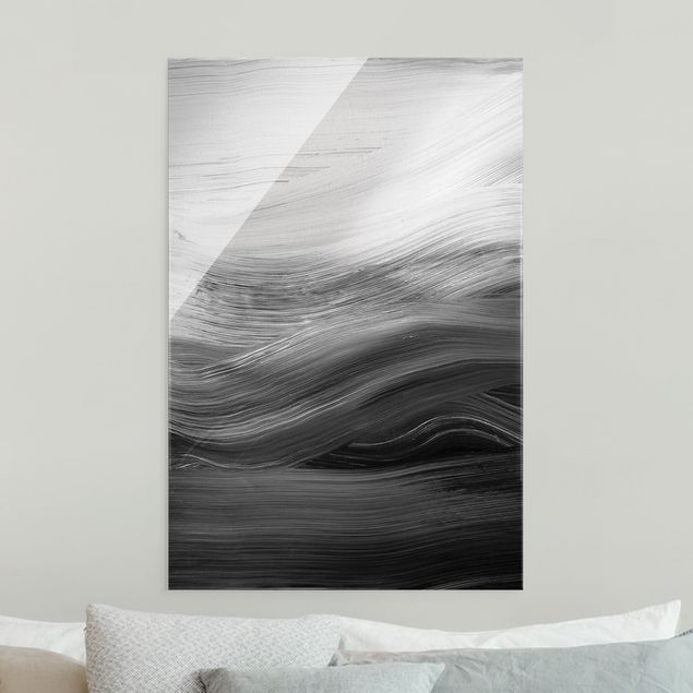 Wandbilder Glas XXL Geschwungene Wellen Schwarz Weiß