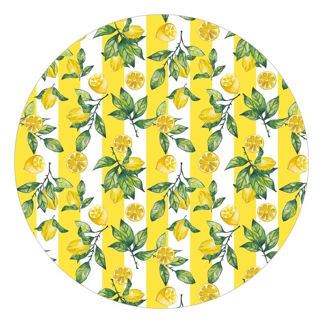 Runde Tapete selbstklebend - Gestreifte Zitronen
