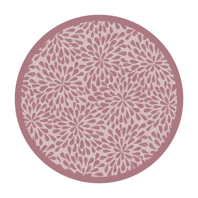 Runder Vinyl-Teppich - Gezeichnete Blüten aus Tropfen mit Rahmen