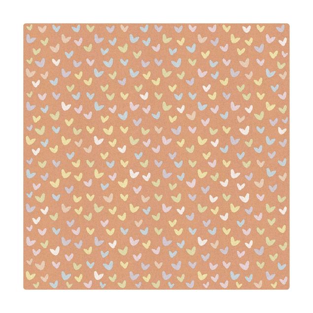 Kork-Teppich - Gezeichnete Pastellherzen - Quadrat 1:1