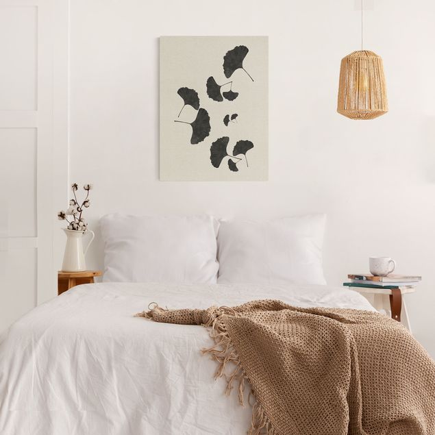 Wandbilder Wohnzimmer modern Ginkgo Komposition in Schwarz-Weiß