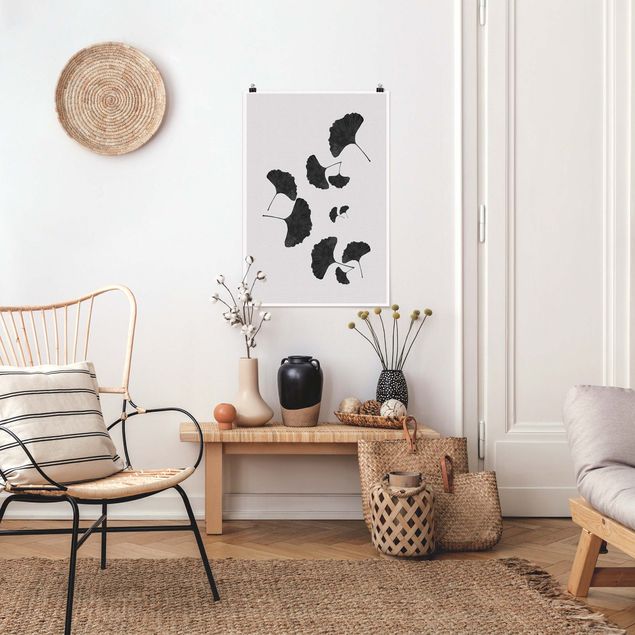 Schöne Wandbilder Ginkgo Komposition in Schwarz-Weiß