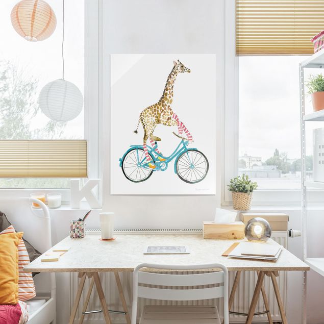 Glasbild Tiere Giraffe auf Freudenfahrt II