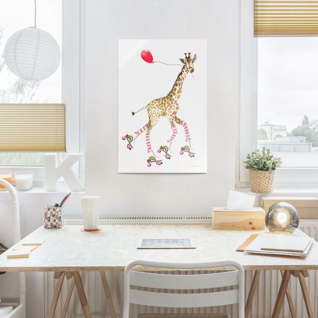 Glasbild Tiere Giraffe auf Freudenfahrt