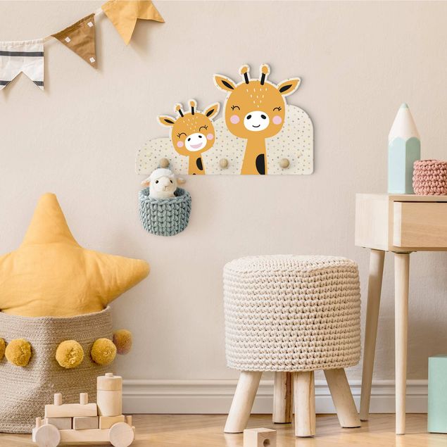 Wandgarderobe mit Tieren Kinderzimmer Giraffe mit Babygiraffe