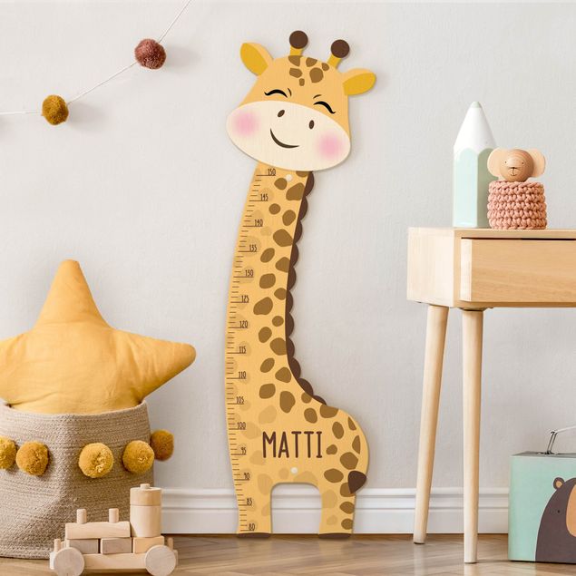 Kindermesslatte Holz - Giraffen Junge mit Wunschname