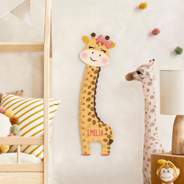 Kindermesslatte Holz - Giraffen Mädchen mit Wunschname