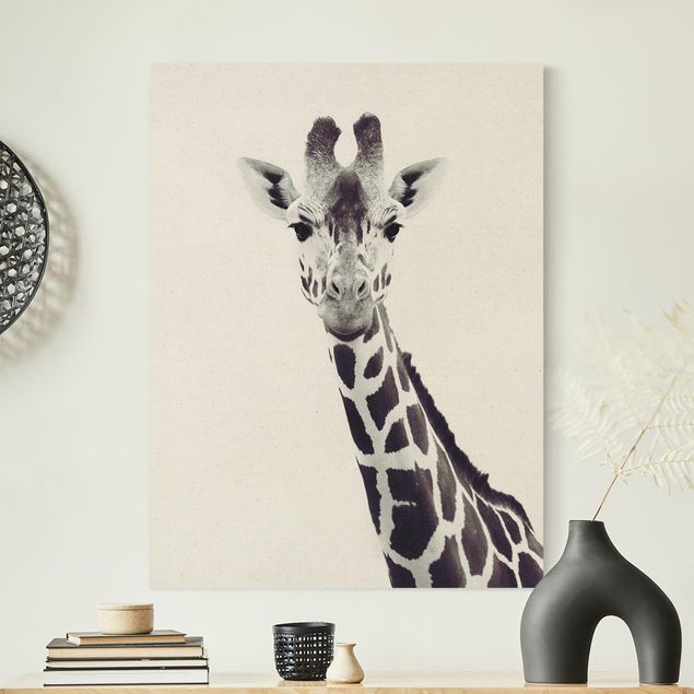 Giraffen Leinwand Giraffen Portrait in Schwarz-weiß