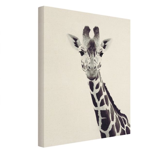 Moderne Leinwandbilder Wohnzimmer Giraffen Portrait in Schwarz-weiß