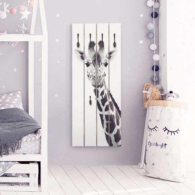Garderobenpaneel Giraffen Portrait in Schwarz-weiß