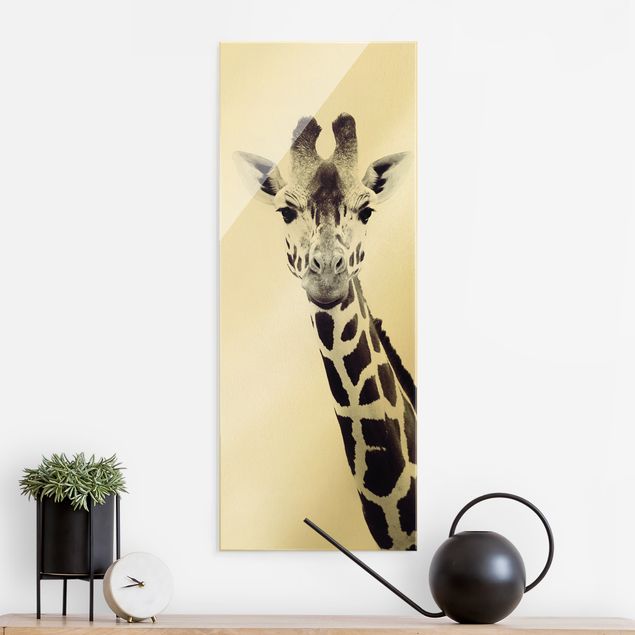 Wandbilder Tiere Giraffen Portrait in Schwarz-weiß