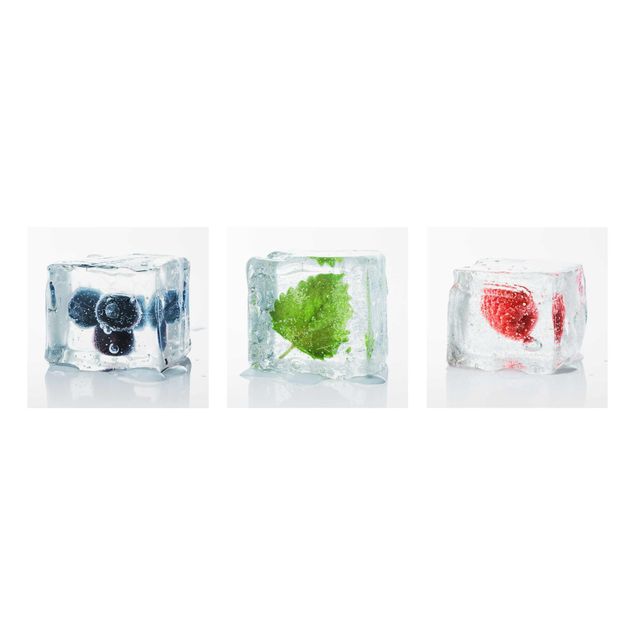 Glas Wandbilder Früchte und Melisse im Eiswürfel