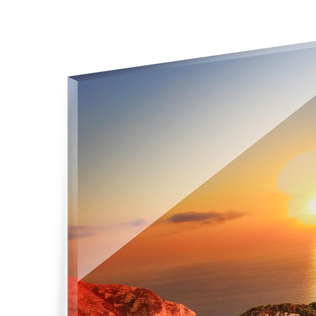 Glasbild mehrteilig - Sonnenuntergänge 3-teilig - Waldbild Glas